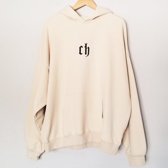 NEW Chinism Unisex Hoodie Sweatshirt L Beige CH Cozy Oversize Baggy SOFT $115 - Picture 5 of 16
